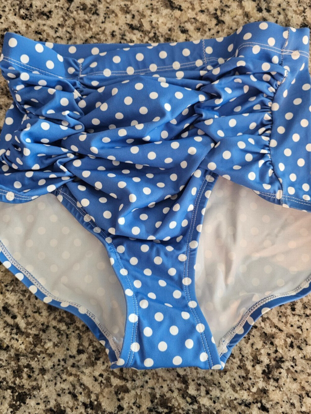 Ruby Ribbon Womens Sz S Bikini Swimsuit Bottom High Waist Blue White Polka Dot